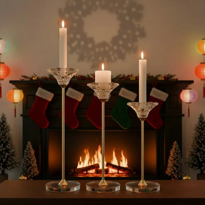 Maleoruigy Candlestick Holders, Crystal 2 in 1 Taper and Pillar Candle Holders, Set of 3 Clear Glass Candle Holder, Decorative Candle Holder Candelabra for Home Decor, Wedding, Party, Anniversary