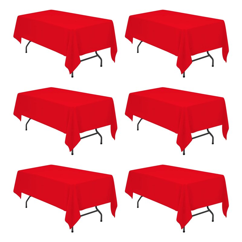 BRILLMAX 6 Pack Red Tablecloths 60 x 102 Inch for 6ft Rectangle Tables - 150 GSM Polyester Fabric, 15" Standard Drop, Water, Stain & Wrinkle Resistant Cloth Cover for Wedding Banquet Dining Buffet