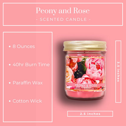Becky Home 8oz Peony and Rose Scented Candles for Home, 45 Hrs Soy Wax Candle, Aromatherapy Scented Candle for Relaxation, Candle Gifts for Women