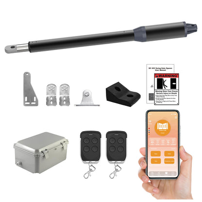 Gyxel C01-L Smart Automatic Gate Opener Kit, App Compatible Single Swing Gate Opener-Up to 14ft Long or 440lb, Electric Gate Opener for Driveway Single Swing Gate with Long-Range Gate Remote and More