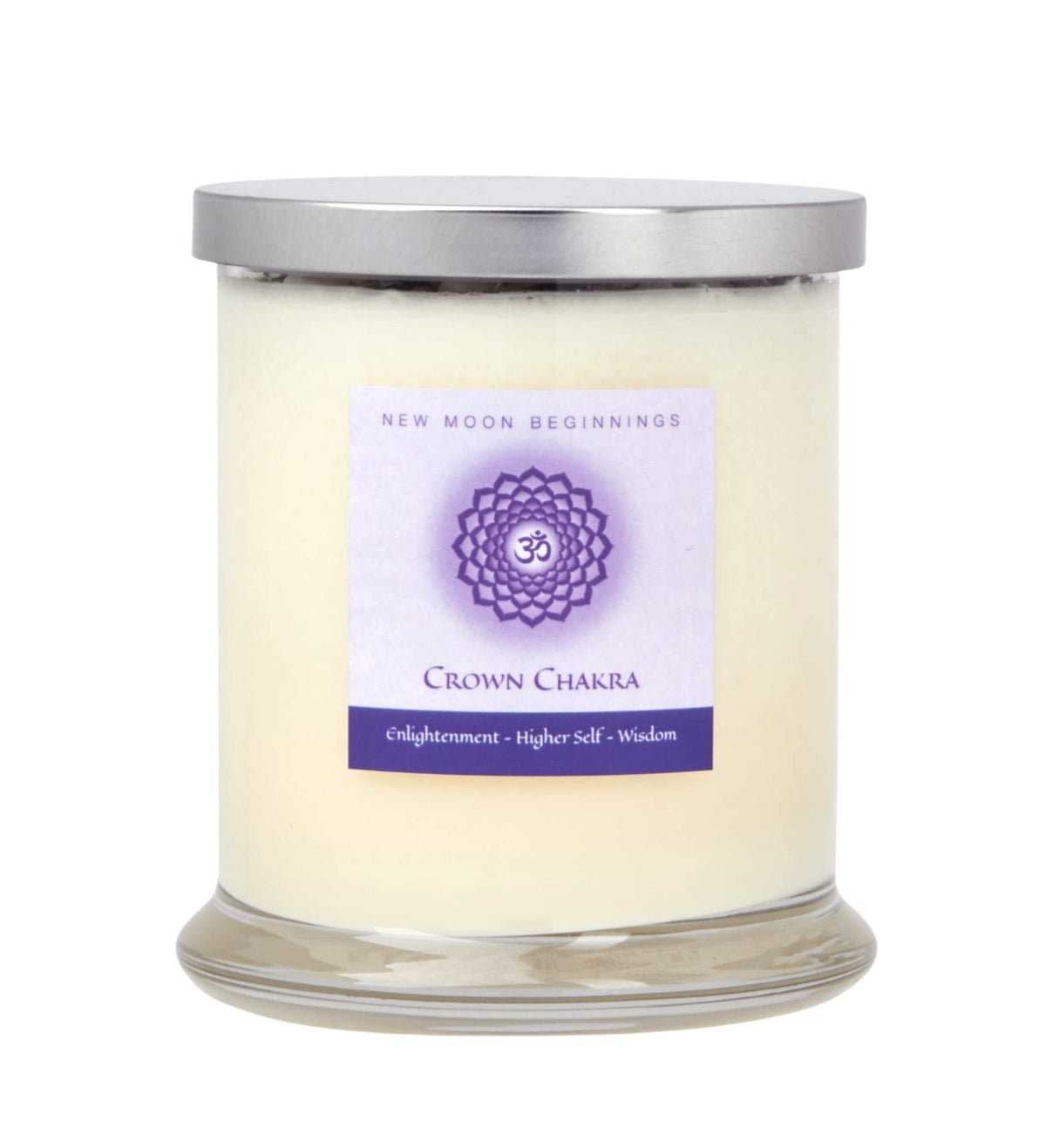 Crown Chakra Candle by New Moon Beginnings - Chakra Candles - Dried Flower, Herb, & Crystal Candles - Aromatherapy Candles - Soy Candle - 12oz Glass Jar