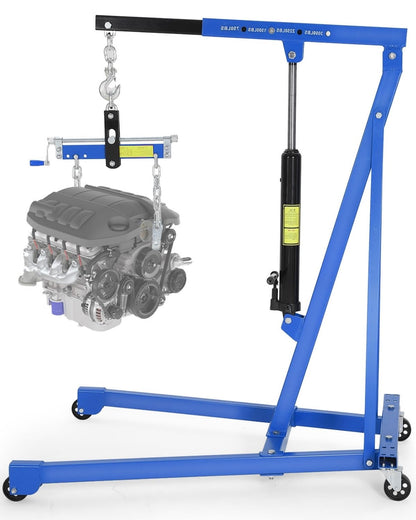 Hydraulic Engine Hoist with Lever, 1.5 Ton 3000 LBS Telescopic Shop Crane with 4 Casters, Cherry Picker Lift with 8 Ton Hydraulic Pump, for Home Garage, Warehouse, and DIY Automotive Projects, Blue