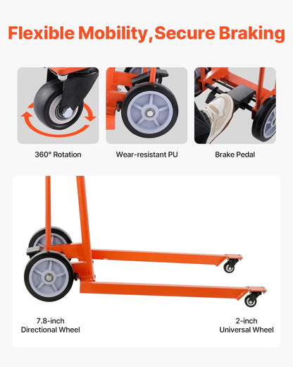 VEVOR Material Lift Winch Stacker, 330lbs Capacity Pallet Truck Dolly, 42.9in Max Lifting Height Manual Winch Stacker, Multifunctional Manual Pallet Truck Stacker with Swivel Casters and Lift Plate