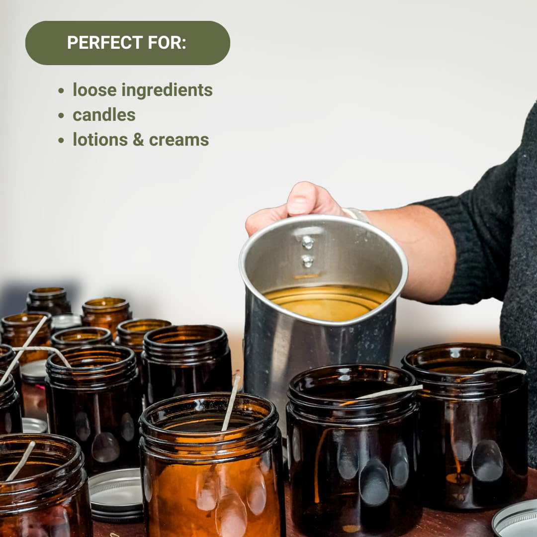 Nature Packaged Glass Amber 1oz Jar - 12 Packs, Lead-Free Empty Round Jars For Beauty Products, Lotion, and Powders - Black Lid - Small Candle Jars