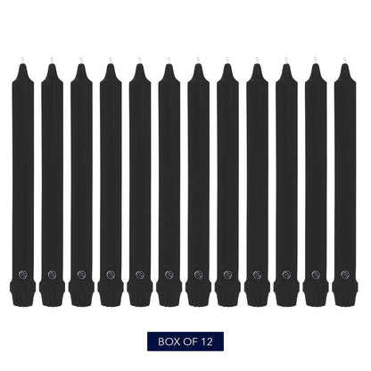 Colonial Candle Unscented Taper Candle, Classic Collection, Black, 8 In, Pack of 12 - Up to 6 Hours Burn