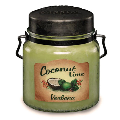 McCall’s Candles | Coconut Lime Verbena | 16 oz Scented Candle | USA-Poured | Vintage Rustic Jar with Carrying Handle | Tropical Citrus & Creamy Coconut Fragrance