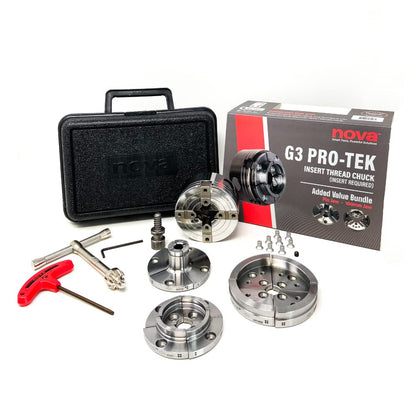 Nova Pro-Tek 48296 G3 Wood Lathe Chuck Kit with 3 jaw sets (2" Standard, 4" Bowl Jaws, and 1" Pin Jaws) insert version, with adapter insert (Separate Adapter Insert Purchase Required)