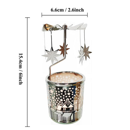 adkinzim Rotary Candle Holders Spinning Tealight Holders Carousel for Tabel Decoration for Children Friend (SIilver Stars)