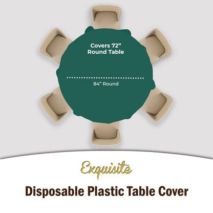 Exquisite Party Solids 6-Pack Premium Plastic Tablecloth 84in. Round Plastic Table Cover - Dark Green