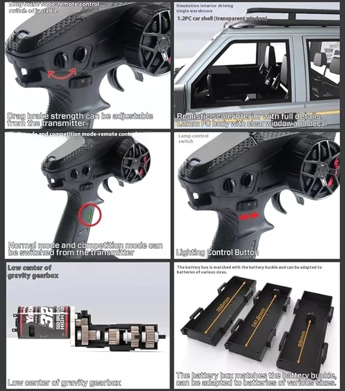YIKONG YK4107 1/10 4WD RC Rock Crawler Two Speed Differential Lock LCG Chassis Tank Turn RC Car LED Lights Off-Road Climbing Truck