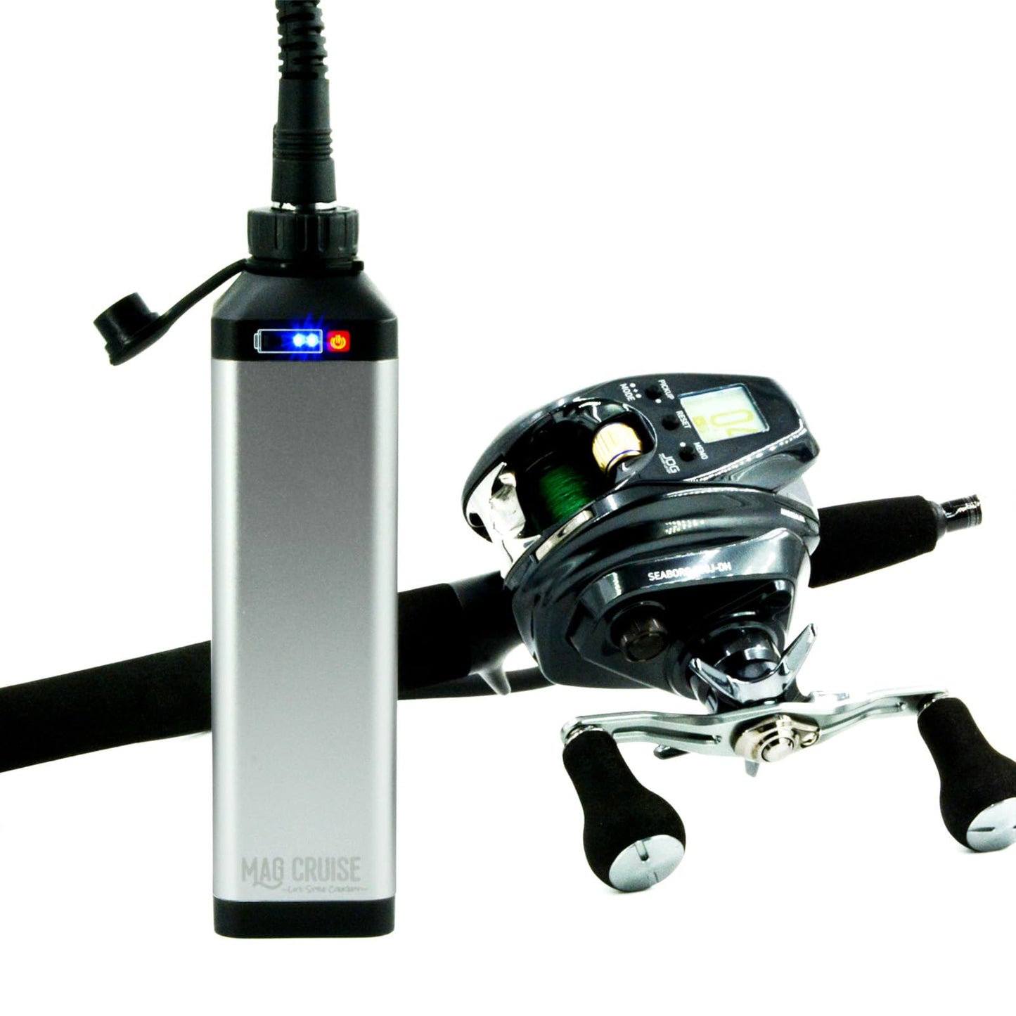 MAG CRUISE 10Ah Sea Fishing Reel Battery and Accessories for Daiwa Tanacom Seaborg Leobritz Shimano Electric Fishing Reel Battery (Free 2m Power Cord) (Silver)