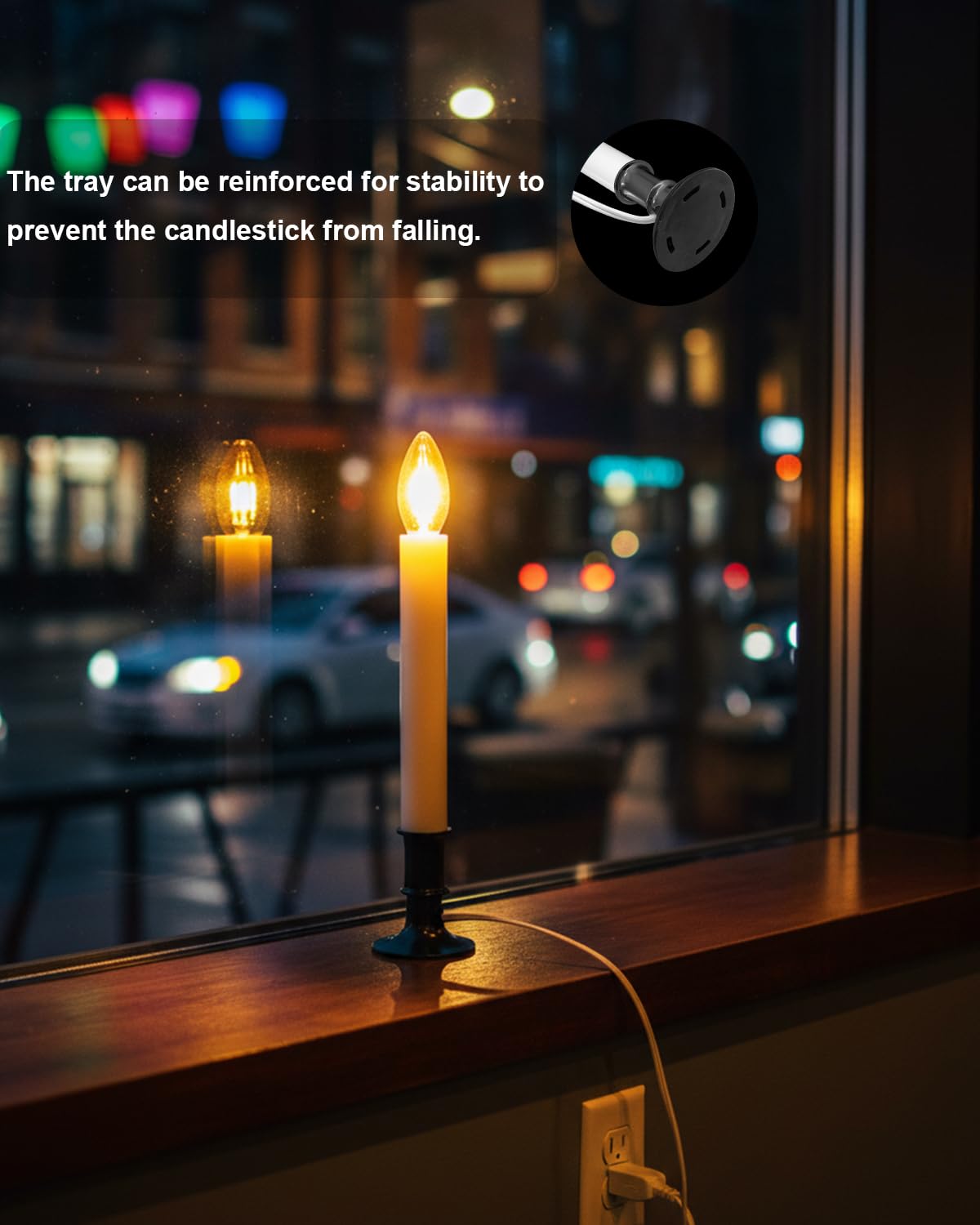 Electric Window Candle Lights with Auto Sensor, Dusk to Dawn Candle Lamps with Nickel Plated Base, 9 Inch Plug in Window Lights with 0.6W LED Shatterproof E12 Bulbs for Christmas Decor, 4 Pack