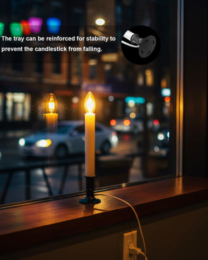 Electric Window Candle Lights with Auto Sensor, Dusk to Dawn Candle Lamps with Nickel Plated Base, 9 Inch Plug in Window Lights with 0.6W LED Shatterproof E12 Bulbs for Christmas Decor, 4 Pack
