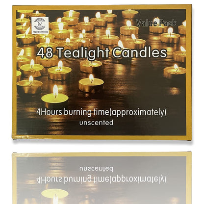 REQUISITE NEEDS Tea Lights 4 Hour Long Burn Night Unscented Light Candles[Pack of 48]