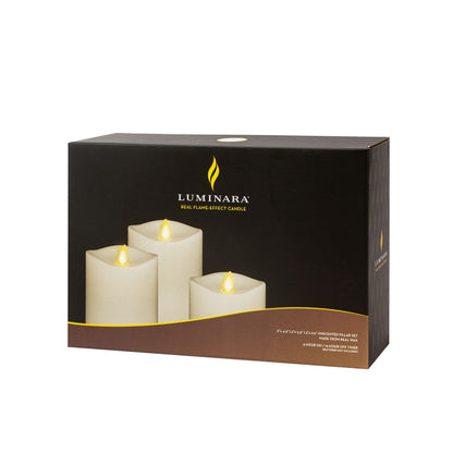 Luminara Realistic Flameless LED Candle White Set of 3, Battery Operated with Remote Control, Moving Flame Pillar Timer Funtion Melted Top Safe