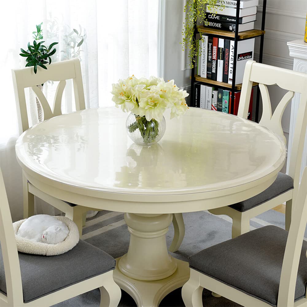 RostiKong 48 Inch Round Clear Table Cover Plastic Vinyl Circle Tablecloths Furniture Desk Table Screen Sheet Liner Runner Protector Waterproof Protective Cocktail Dinner Dresser Table Topper Pad Mat