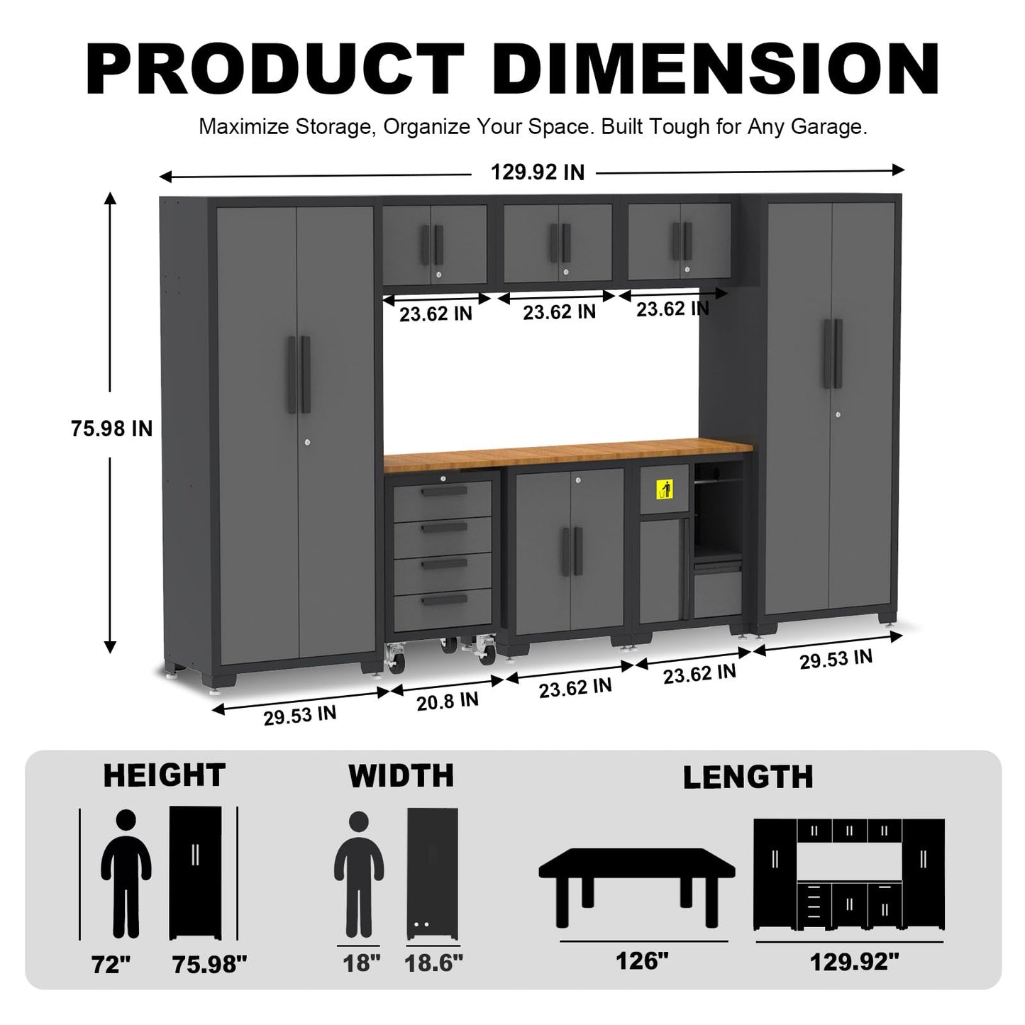 Torin Garage Cabinets Storage System, 9-Pcs Included Steel Cabinets Drawers Rolling Chest and Trash Can Cabinet, Locked Storage Cabinet, Perfect for Organizing Garage and Tools