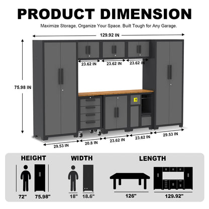 Torin Garage Cabinets Storage System, 9-Pcs Included Steel Cabinets Drawers Rolling Chest and Trash Can Cabinet, Locked Storage Cabinet, Perfect for Organizing Garage and Tools
