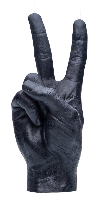 CandleHand Hand Gesture Candle Peace Sign - Big Real Hand Size 6.7 x 4.3 x 2.4 inches - Handmade Winner Statue - Birthday, Office, Housewarming Gift (Black)