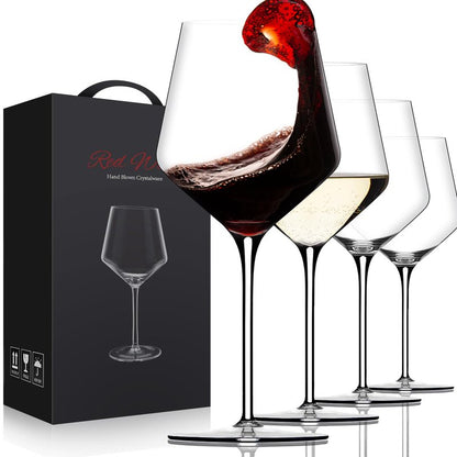 OJA Red Wine Glasses Set of 4-18oz, Crystal White Hand Blown Wine Glass with Long Stem, Ultra-thin, Dishwasher Safe, Gift for Daily Use, Party