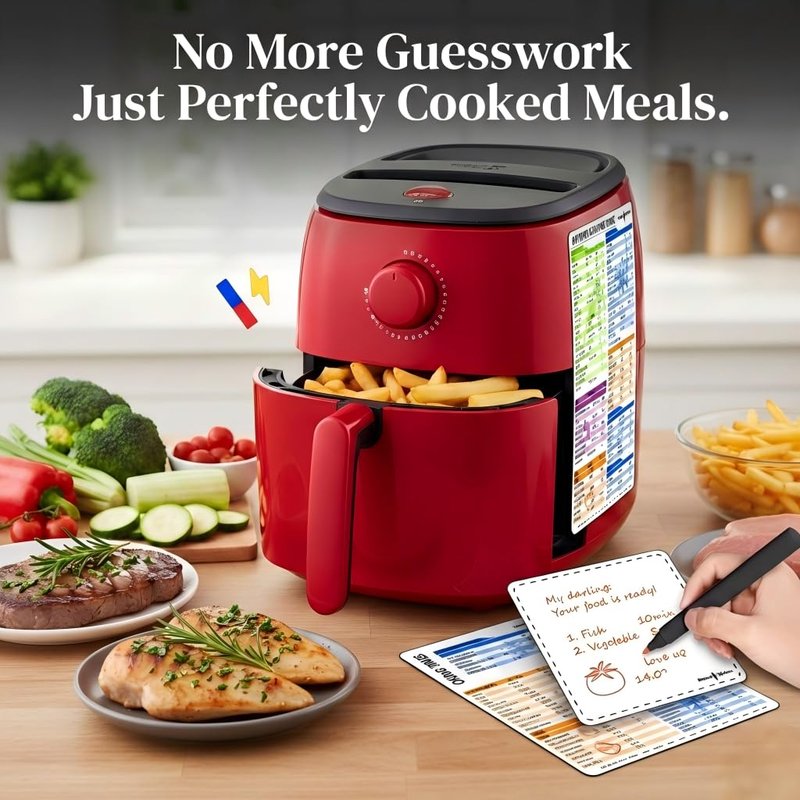 Air Fryer Magnetic Cheat Sheet Set - 100+ Food Cooking Times Chart with Large Clear Font - Air Fryer Accessories Magnetic Sheet for Ninja, Cosori, Instant Vortex - Waterproof & Durable (3-Piece)