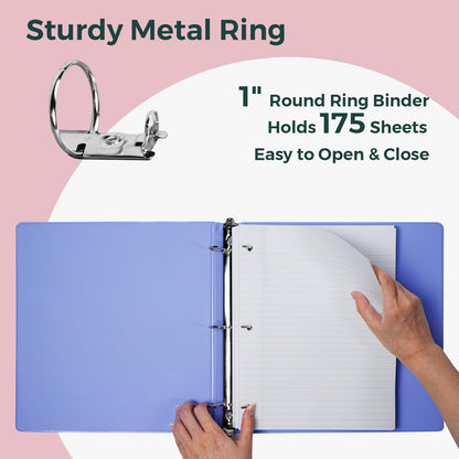 POPRUN 3 Ring Binder 1 Inch, PVC-Free, Holds 175 Sheets of 8.5 x 11 Paper, Extra Durable Organizer with 2 Pockets for School & Office, Heavy-Duty, 4 Pack, Prussian Blue