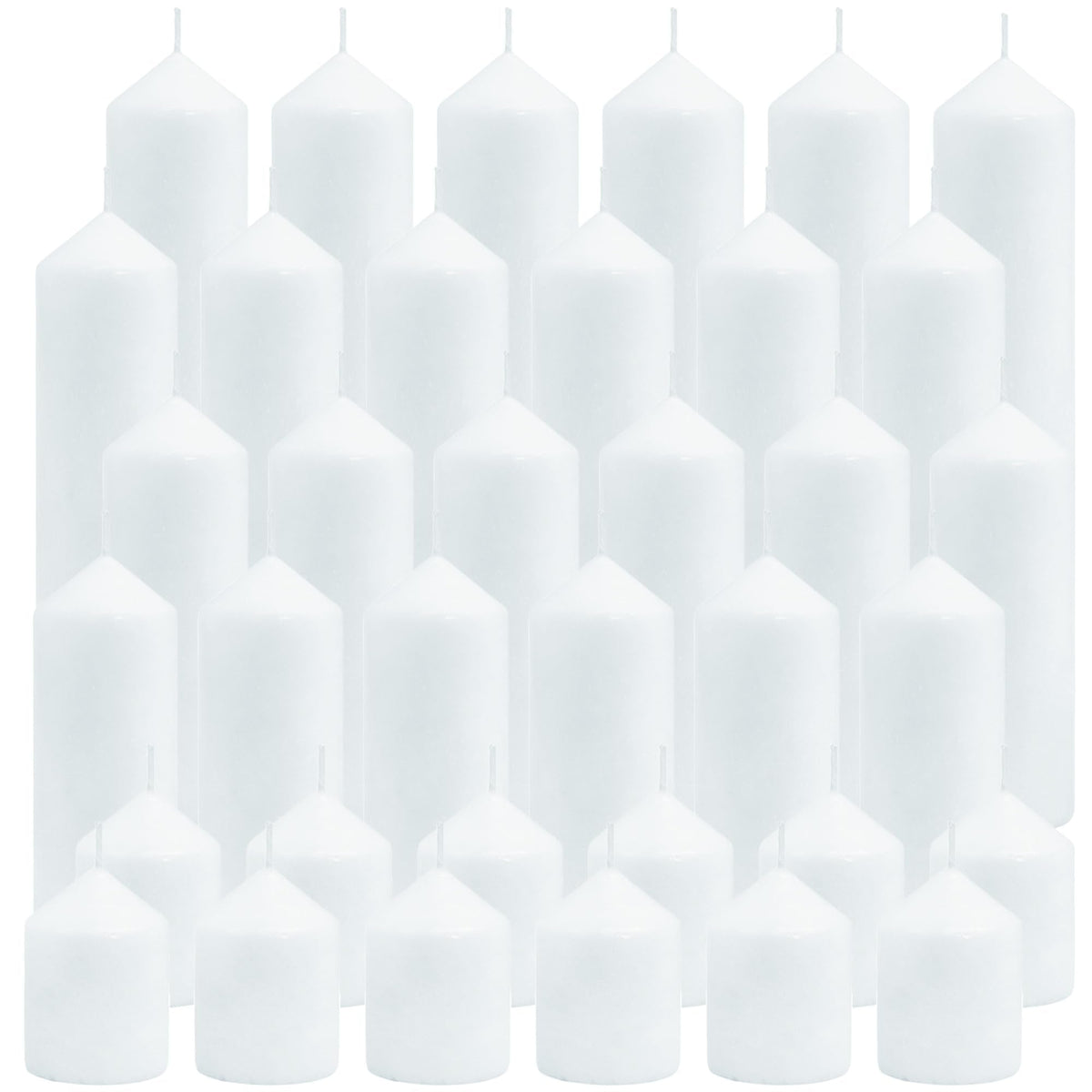 HTTBEIZI Pillar Candles Bulk Set - Unscented, Smokeless, Dripless | 3 Sizes: 2x3, 2x6, 2x8 Inches | Ideal for Weddings, Christmas & Home Decor (36, White)