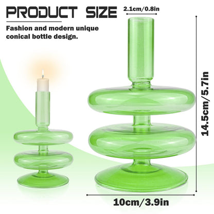 LNQ LUNIQI Clear Taper Candle Holders Glass Candle Stick Holder Modern Candle Holders for Tapered Candlesticks Wedding Reception Centerpieces Christmas（Dark Green）