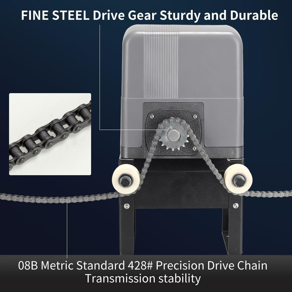 Sliding Gate Opener with WiFi App Control & 4 Remotes, Automatic Electric Gate Motor Complete Kit for Driveway Slide Gates Up to 1400lbs, Chain Driven Security System with Infrared Sensor, Auto Close