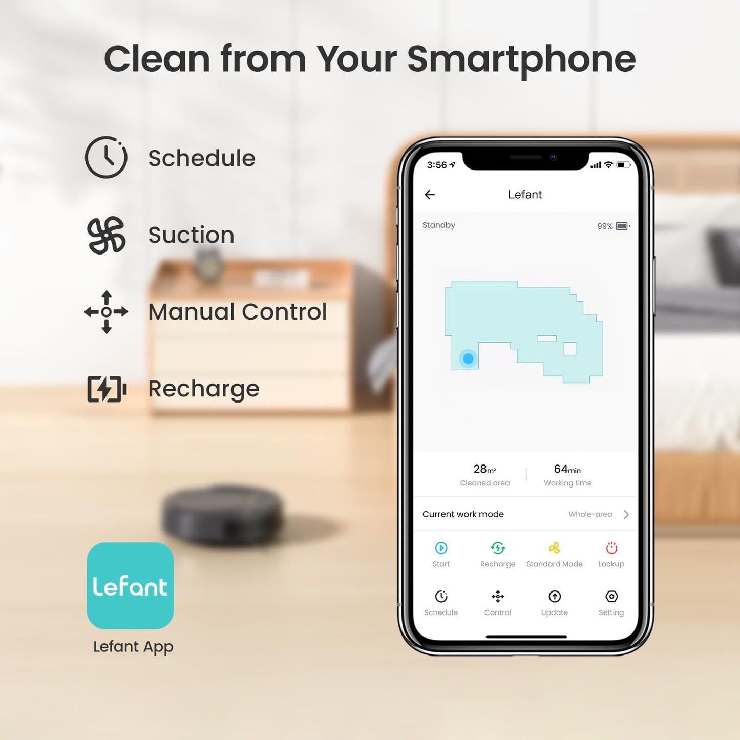 Lefant M210 Pro Robot Vacuum, 3 Adjustable Suction, WiFi/APP/Alexa, 120 Min Runtime, Self-Charging Robotic Vacuums, Slim, Quiet, 6 Cleaning Modes Ideal for Pet Hair, Hard Floors