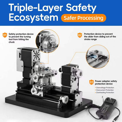 ZHRUI Mini Metal Lathe 60W 12,000 RPM, 4-Axis All-Machine Tool for Soft Metal Wood Acrylic Plastic, Precision Micro Lathe with Safety Guard Quick Indexer 0.02mm Scale (Gold Silver Aluminum Copper)