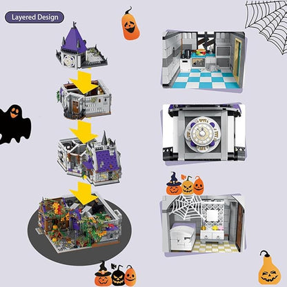 Medieval Castle Haunted House Building Set for Adults Halloween Decor Indoor Modular Architecture with LED Lights Haunted Mansion Model Kits for Halloween Fans Gift for Men Women 4192pcs