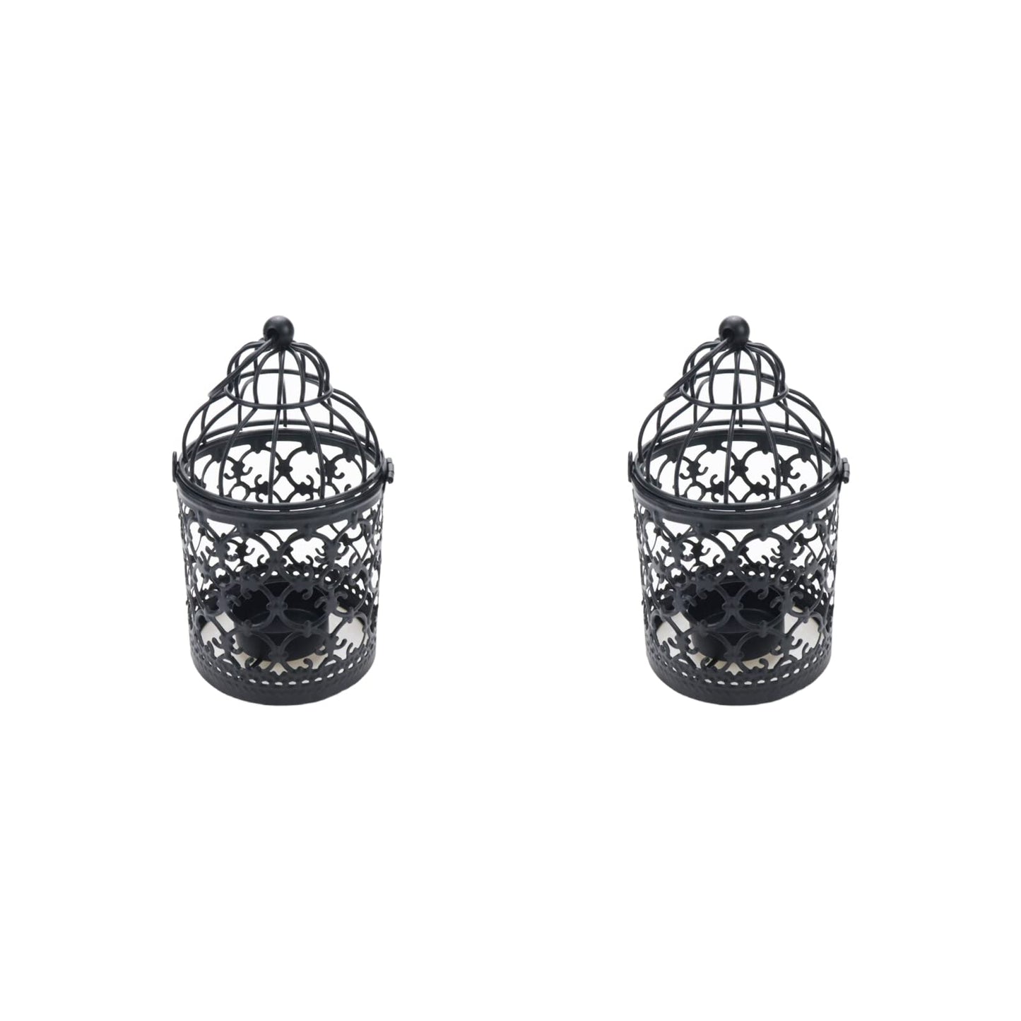 Pastlla 2Pcs Metal Tealight Holder, Hanging Birdcage Tealight Lantern Hollow Candle Holders for Wedding Gifts Home Dinner Party Christmas Decoration Black