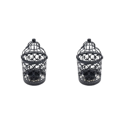 Pastlla 2Pcs Metal Tealight Holder, Hanging Birdcage Tealight Lantern Hollow Candle Holders for Wedding Gifts Home Dinner Party Christmas Decoration Black