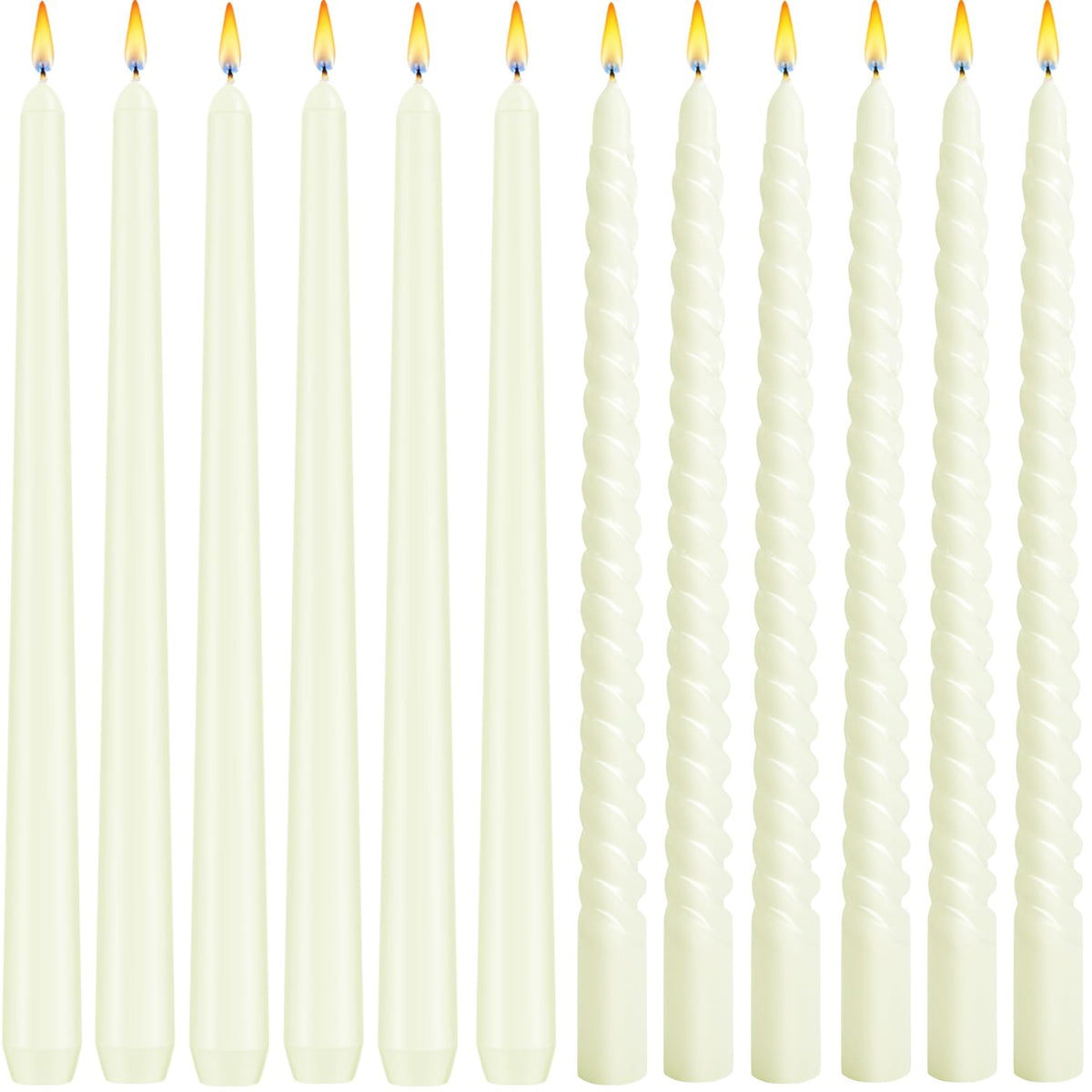 CACASO 12 Pack Candles,10 Inch Dripless Candle, Ivory Spiral Candlesticks, Long Unscented Candle Sticks for Party Dinner Wedding Home Decoration