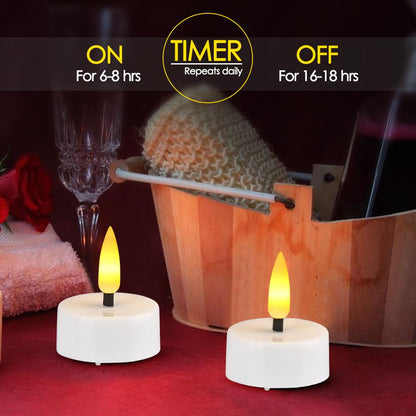 ENERJARY LED Tea Light Candles with Timer Flickering Flame 12pcs Battery Operated Realistic Bright Unscented Tea Light Fake Candles for Romantic Wedding Home Xmas Decor Birthday Halloweens Warm White