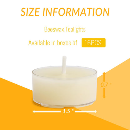 JONERAY 16 Packs Natural Beeswax Tealight Candles,4 Hour Extended Burn Time,Dripless & Smokeless Beeswax Candles (Ivory)