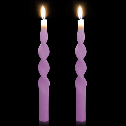 10 Inch Taper Candles Candle Sticks Unscented Handmade 2 Pack Smokeless Long Time Twisted Candlesticks for Wedding Decoration Yoga(Purple)