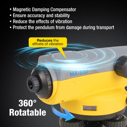 Mountlaser Automatic Transit Level 32X Optical Level Kit with Self- Leveling Magnetic Dampened Compensator and Transport Lock for Builders & Contractors | Excellent Accuracy | Water-resistant