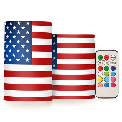 ALAZA US American Flag Independence Day 4th of July Flickering Flameless Candles Battery Operated with Remote Timer,Tea Light Candles LED Pillar Votive Candles Set of 2 for Outdoor Indoor Decorations