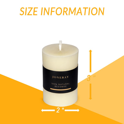 2x3 Inch Beeswax Pillar Candles Set of 2, 20 Hours Burn Time,Honeycomb Beeswax Candle for Wedding and Church (Ivory