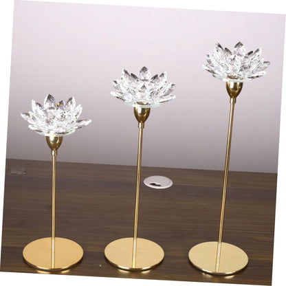 CALLARON Simple Metal Candlestick Crystal Lotus Candle Holder Small Gold Decorative Candle Stand for Dining Room Centerpiece Home Décor