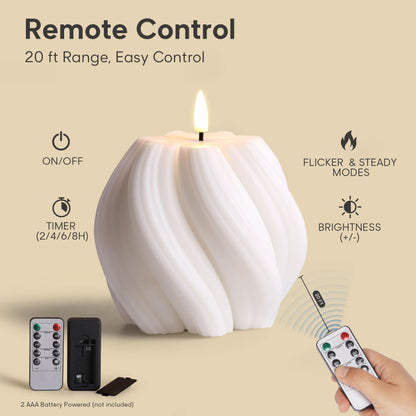 Girimax White Swirl Flameless Candles with Remote, Aesthetic Twirl LED Pillar Candle Housewarming Gift Home Shelf Decor 1 Pack