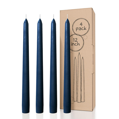 CANDWAX 12 inch Taper Candles - Set of 4 Dripless and Smokeless Unscented Slow Burning Candle Sticks - Dark Blue Candles