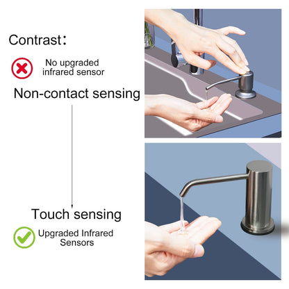 EXVEST Automatic Touchless Soap Dispenser for Kitchen Sink, Brushed Nickel, High Capacity, Durable Material, Multiple Power Supply Modes, Versatile Use, Liquid Soap, Shampoo, Hand Sanitizer