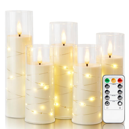 Homemory Ivory Flameless LED Candles with Remote Control & Timer, Battery Operated Star Lights, Fake Candles, Star Lights Set of 5 for Wedding Decor