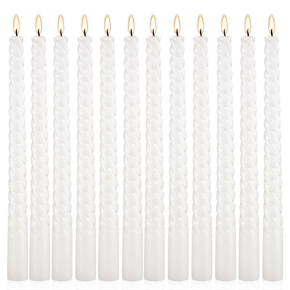 WPONSZU 10 Inch White Spiral Taper Candle Set of 12 Pack Unscented Dripless Candlesticks for Valentine's Day,Dinner,Party,Brithday,Wedding,Christmas,and Home Decoration