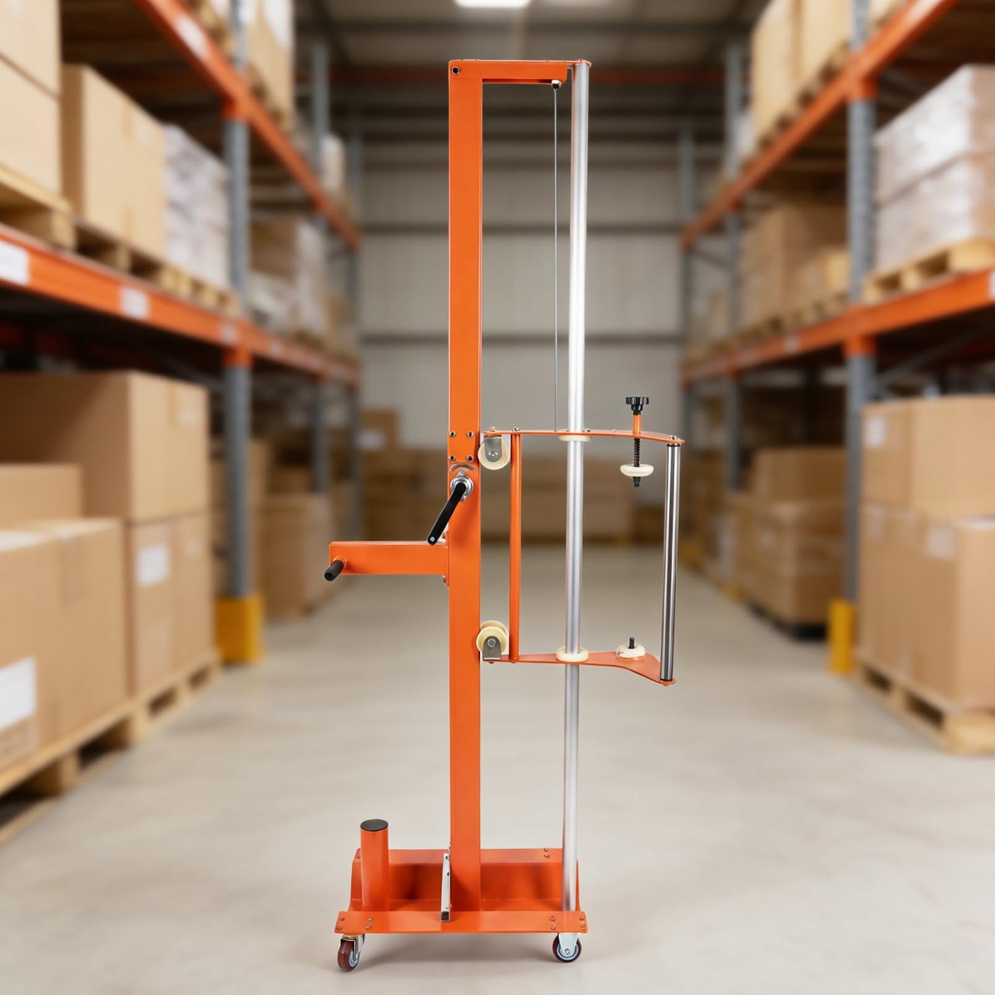 Semi-Automatic Trolley Pallet Wrapper, Heavy Duty Mobile Stretch Film Wrapping Machine with Adjustable Height, Heavy-Duty Steel Frame for Warehouse Logistics