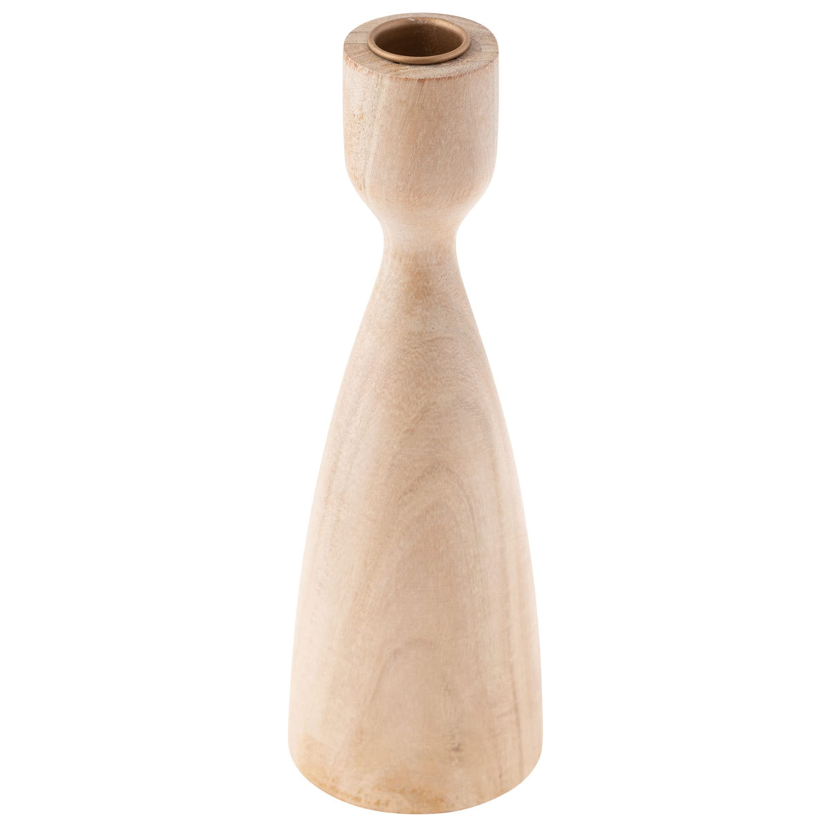 Karma, Acacia Wood Turned Candle Holder, Wooden Rounded Turned Candle Holders, Large Bleached