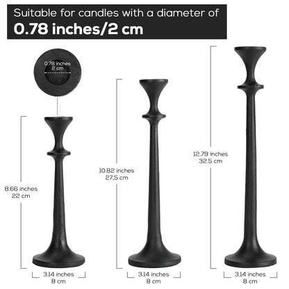 Black Taper Candle Holders Set of 3 Heavy Cast Iron Black Candlestick Holder for Table Centerpiece Modern Decorative Tapered Candle Stand Tall Set for Home Decor Fireplace Wedding Halloween Christmas